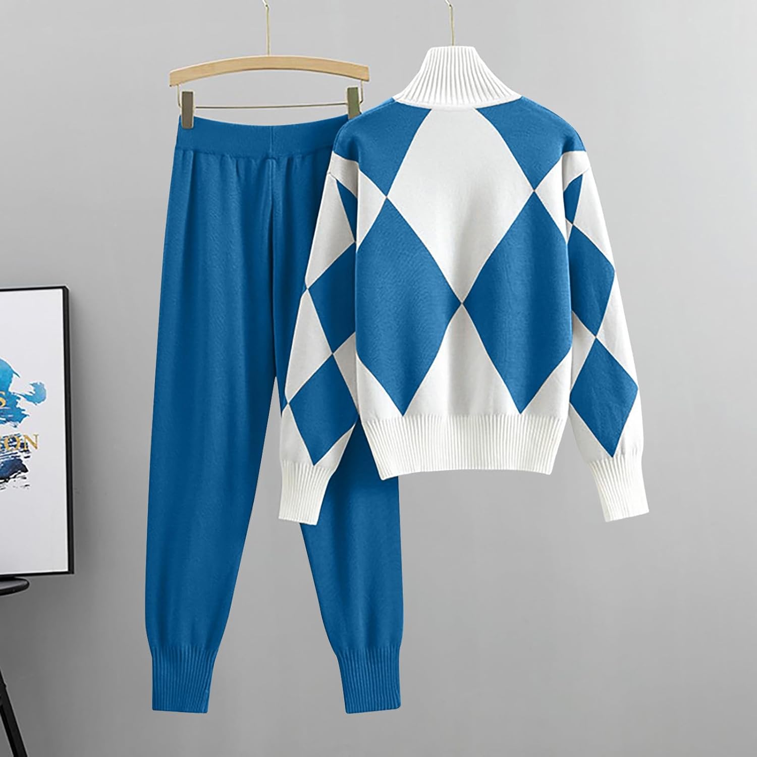 Yuson Girl Strickanzug Damen 2-teilig - Bequemer Hausanzug Langarm Mit Weiter Hose