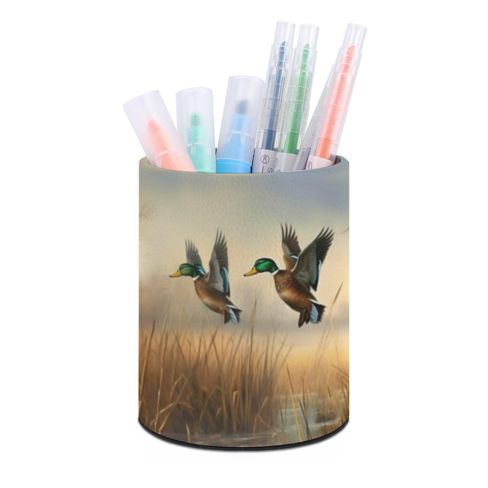 JTREHY Round Pen Holder,Hunting Flying Wild Printed Makeup Brush Storage Box Desktop Stationery Storage Cup Office Accessories Storage Box Pencil Storage Box for Home Office Dressing Table