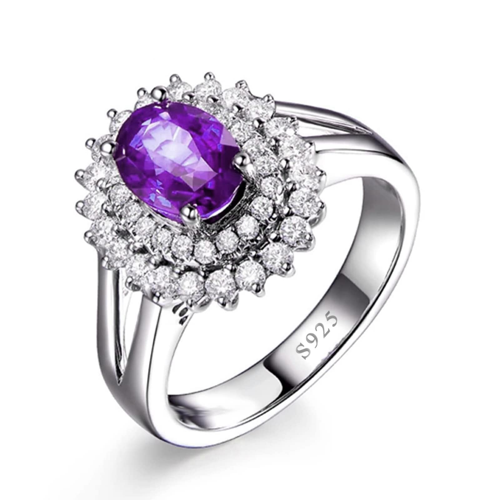 Anello Ragazza, Anelli Argento 925 con Pietra Viola Elegante Zirconi Banda Moglie per lei Taglia 8-25
