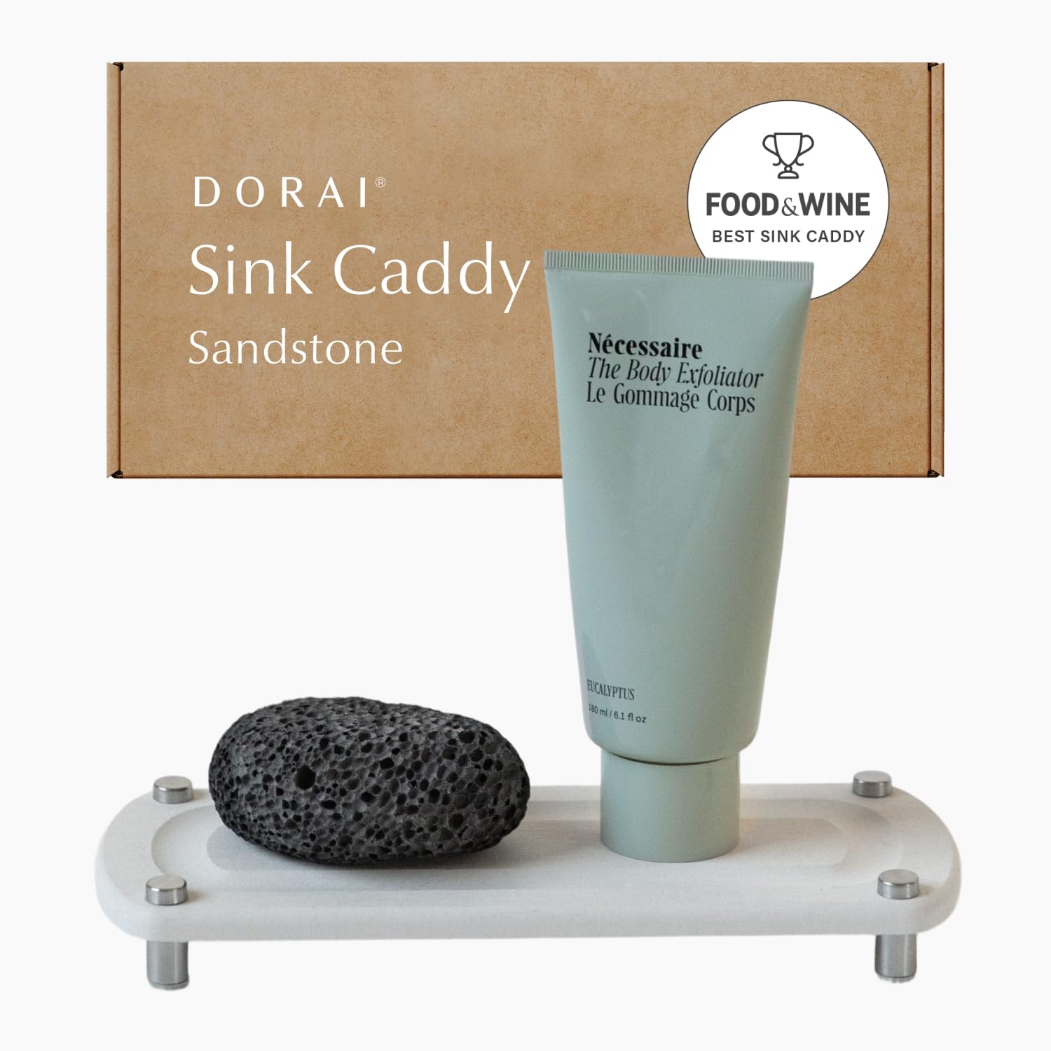 Dorai Home Sink Caddy – Dries Instantly and Prevents Moisture Buildup – Stainless Steel Feet with Rubber Bottom – Functional Design Created for The Modern Home – Sandstone