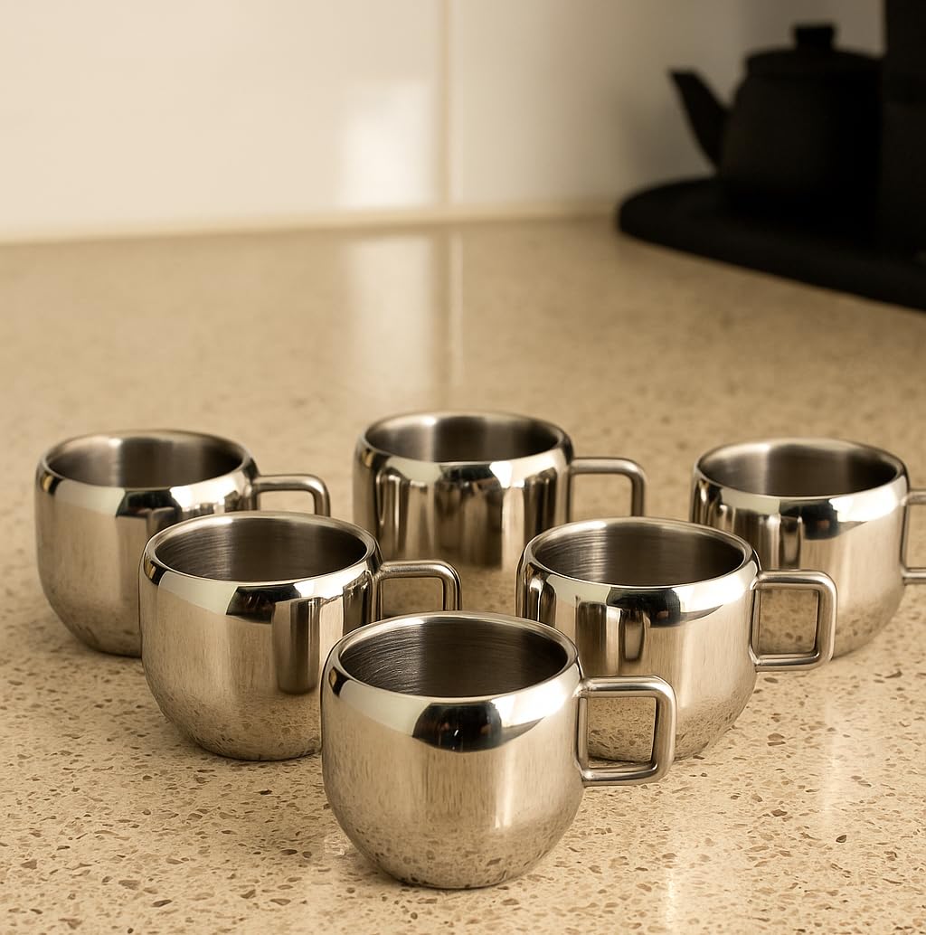 Pack of 6 Stainless Steel Double Wall Royal Apple Tea & Coffee Cups| 100% Stainless Steel| Small Cute Cup Latest Stylish Design Cold Outside Hot Inside Apple Shape Set of 6-picture-24