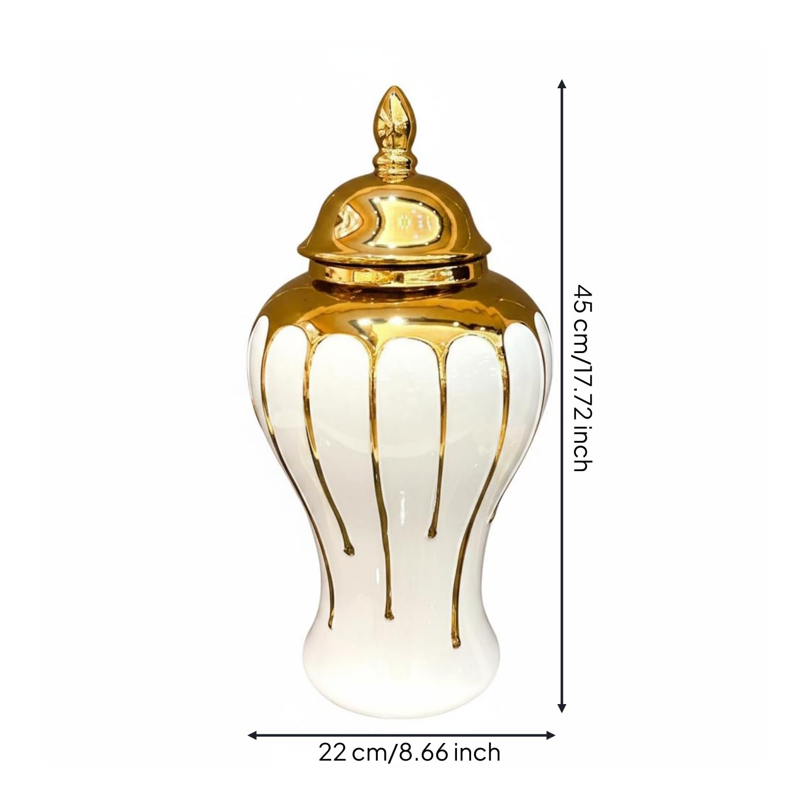 Sharplace Dekovase Urnenform Vase Gefäß Krug mit Stilvollem Deckelabschluss Und Runder Schulter Veredelte mit Feinem Linienmuster für Festtafel Buffet Bankett, Wassertropfen-Generalgefäß Groß, Gold