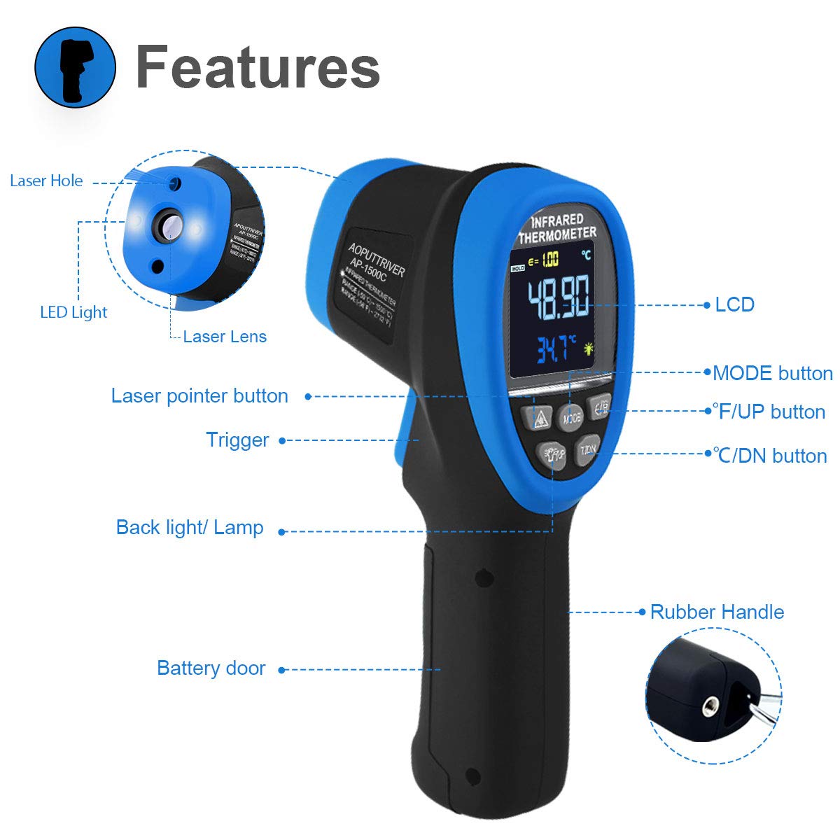 70% Off Discount Infrared Thermometer AP-1500C Color LCD High Temp Thermometer Pyrometer IR Temperature Gun -58℉- 2732℉ (-50℃ to 1500℃),30:1 Distance Spot Ratio,Dual Laser and Flashlight(NOT for Human) Get Special Price Infrared Thermometer AP-1500C Color LCD High Temp Thermometer Pyrometer IR Temperature Gun -58℉- 2732℉ (-50℃ to 1500℃),30:1 Distance Spot Ratio,Dual Laser and Flashlight(NOT for Human)