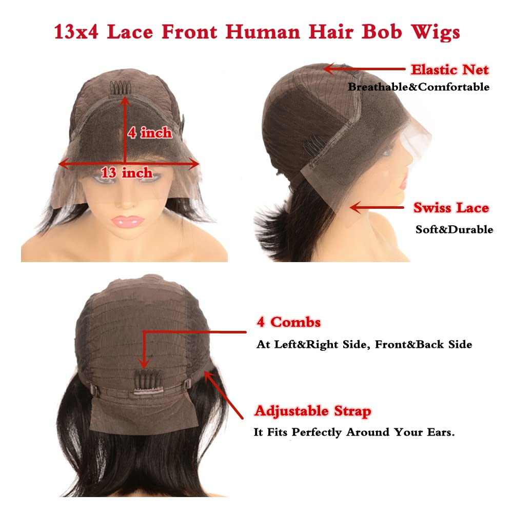 Short Bob Wig Human Hair 13x4 HD Lace Front Wigs Human Hair Pre Plucked with Baby Hair 180% Density Brazilian Straight Virgin wig for Women Natural Black (natural black, 14 inch)