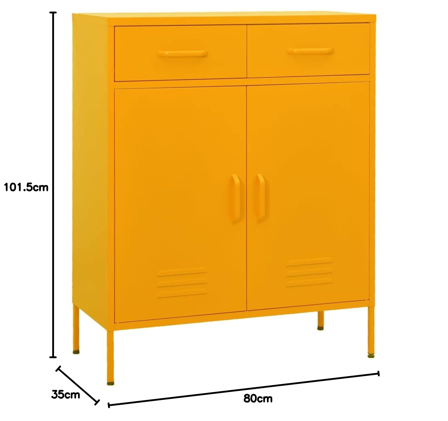 Armadietto Giallo Senape 80x35x101,5 cm in Acciaio, Mobile Metallo, Armadio Ufficio, Ripostiglio