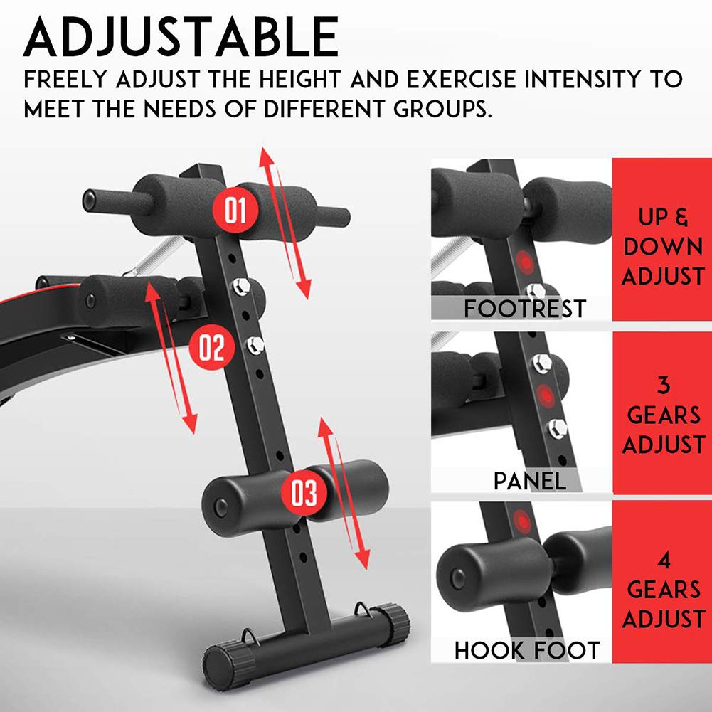 Banco de Abdominales Plegable Ajustable Tabla de Abdominales Entrenamiento Deportivo Ejercicio de Entrenamiento de Empuje Músculos Equipo de Fitness, para Gimnasio en casa, Carga 550LBS