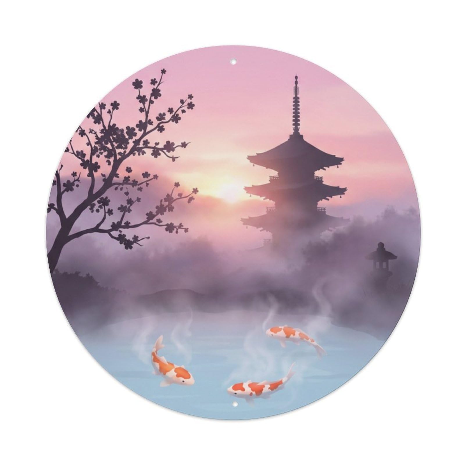 Galvaxio Style Japanese Koi Fish Misty Dawn Pink Horizon Metal Tin Sign