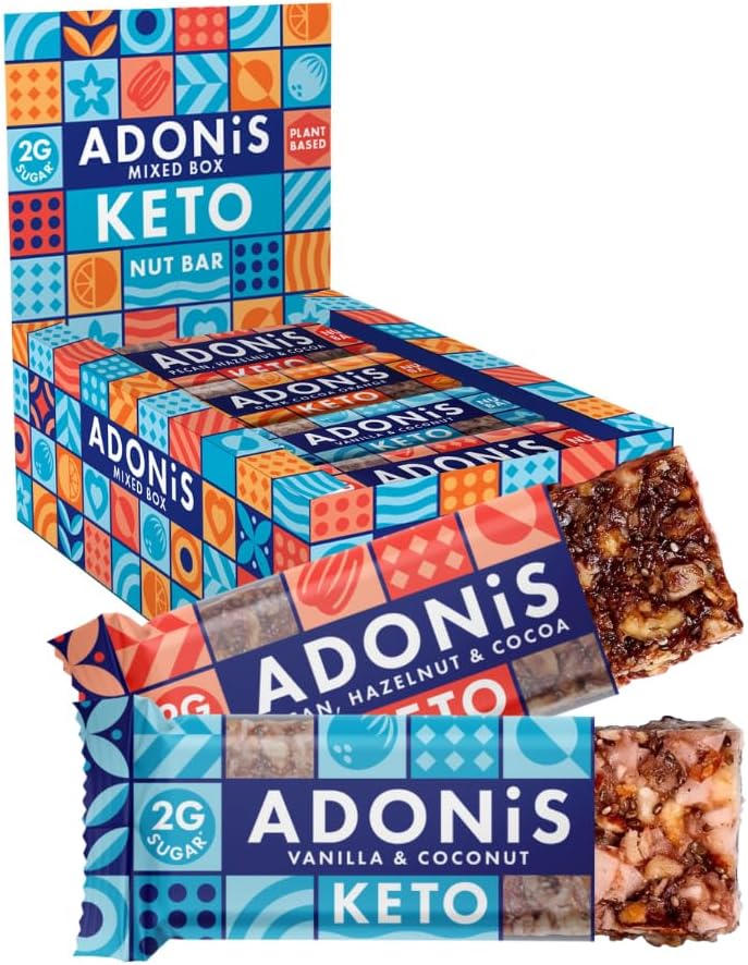 Adonis Mixed Nut Box Keto Bars (16 x 35g) | Vegan & Keto-Friendly | 100% Natural Keto Snacks | Gluten Free, Sugar Free, Palm Oil Free | Low Sugar, Low Calorie & Low Carb | Ideal for a Keto Diet