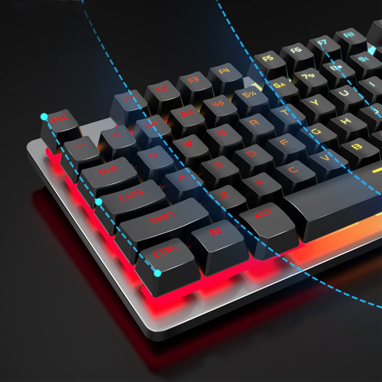 ADMLZQQ 105 klawiszy Anti-Ghosting z podświetleniem LED 3 tryby dynamiczne, ergonomiczna mechaniczna klawiatura do gier, przewodowy USB do komputera