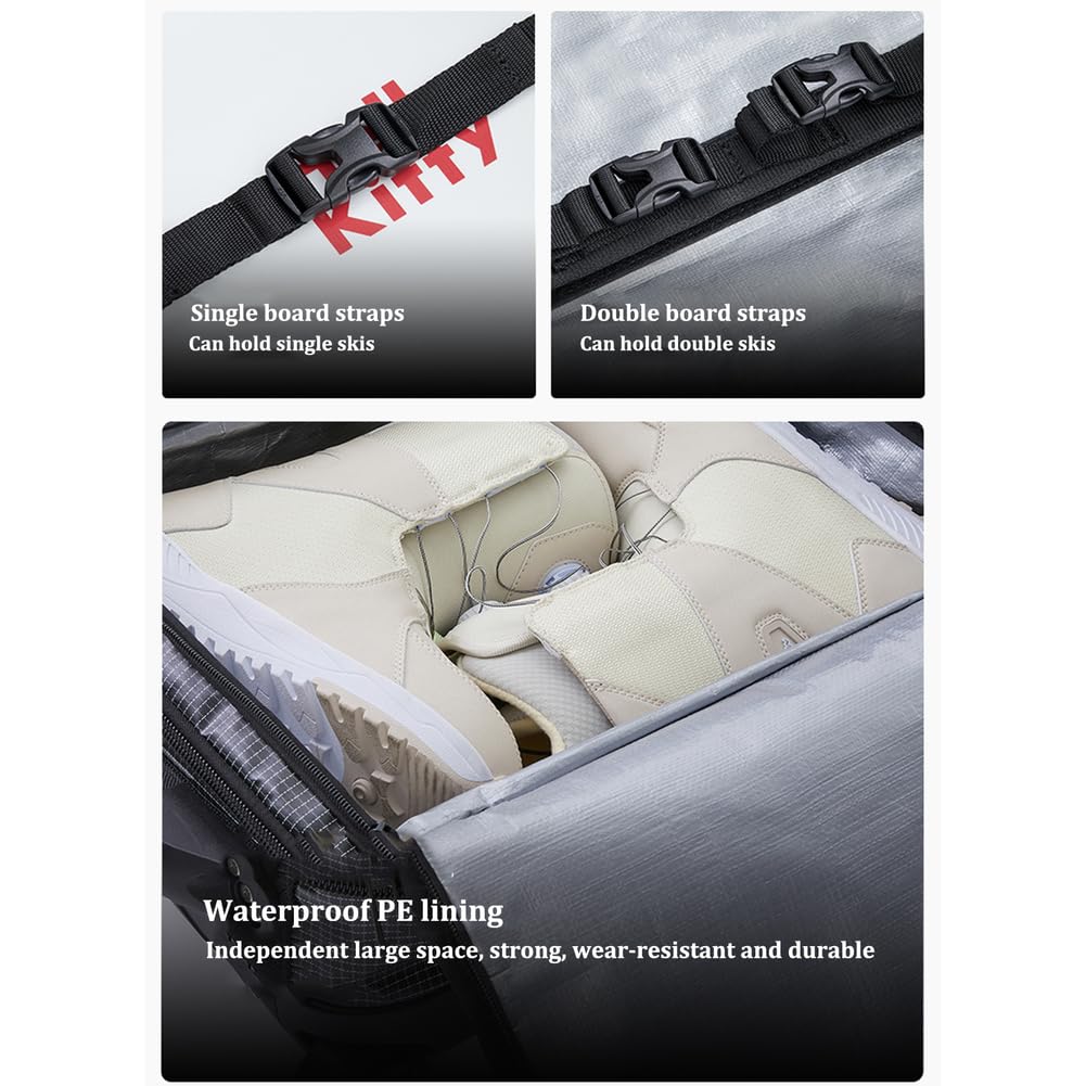 Sac de snowboard à roulettes rembourré imperméable pour skis simples ou doubles, pliable et extensible