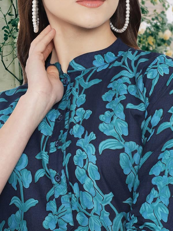Image of Pinkmint Women Cotton Kurti ll Stright Printed Collared V Neck Kurta ll Stylish Regular Fit Kurti's (Pack of 01)