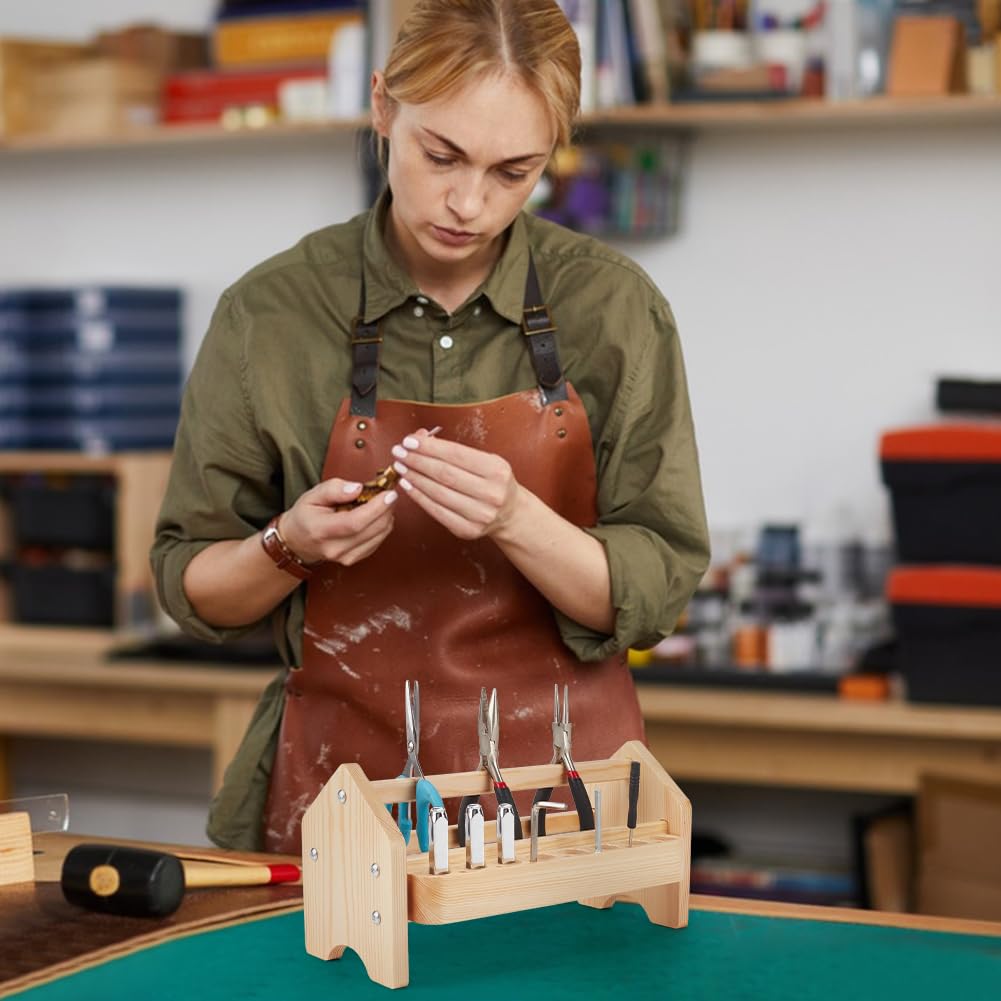 BENECREAT Mini estante de alicates de madera, 26,7 x 11,5 x 13,5 cm, soporte para alicates de joyería, alicates de banco y organizador de herramientas para hacer joyas y almacenamiento de herramientas