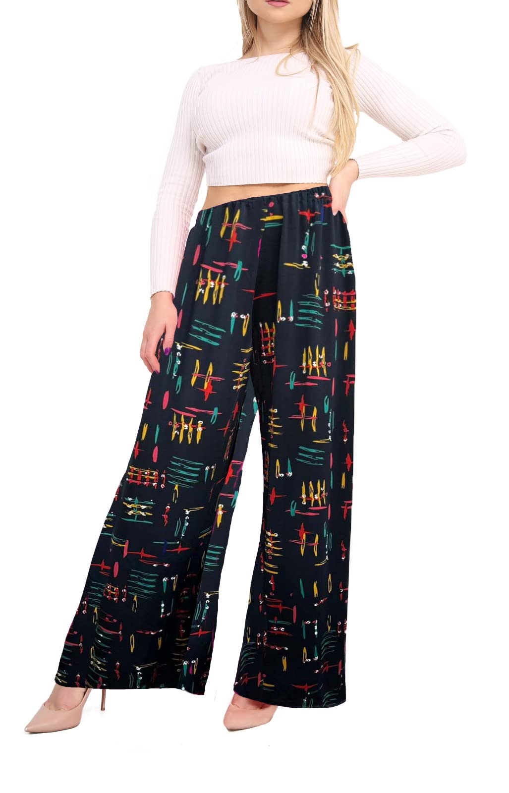 StyleWear Womens Palazzo Wide Leg Flared Loose Fit Trouser Ladies Elasticated Waist Stretch Baggy Plain Pants