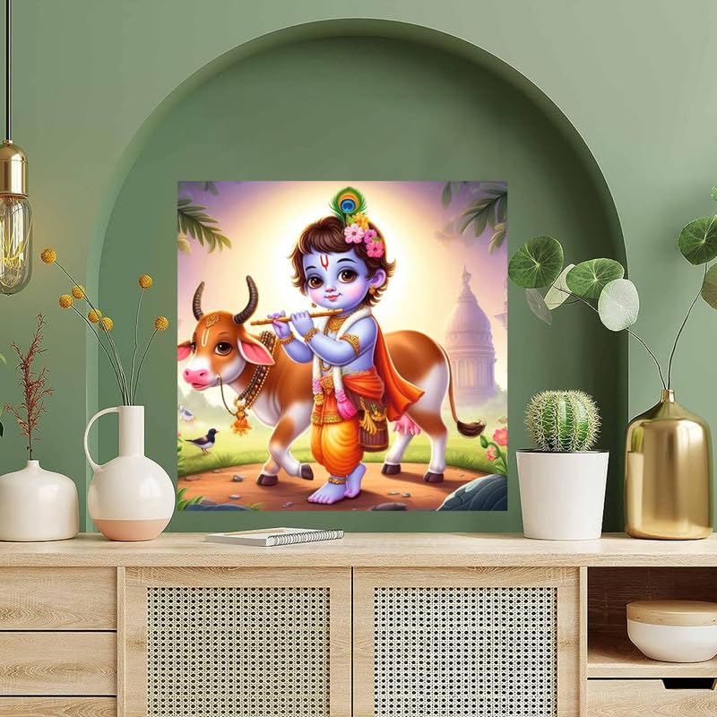 Image of British Terminal Cute little Bal Gopal Baby God Krishna| Kanha Ji | Laddu Lord Makhan Chor Painting Religious Poster for Pregnant Women for wall (matt thin vinyl,sticker,multicolor,unframed)| bj237