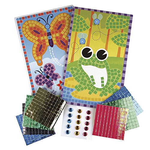 Preisvergleich Produktbild RAYHER 7554300 Mosaik-Stickerset-Schmetterling und Frosch, 10 teilig, 2 Motivplatten, 12,5 x 20 cm