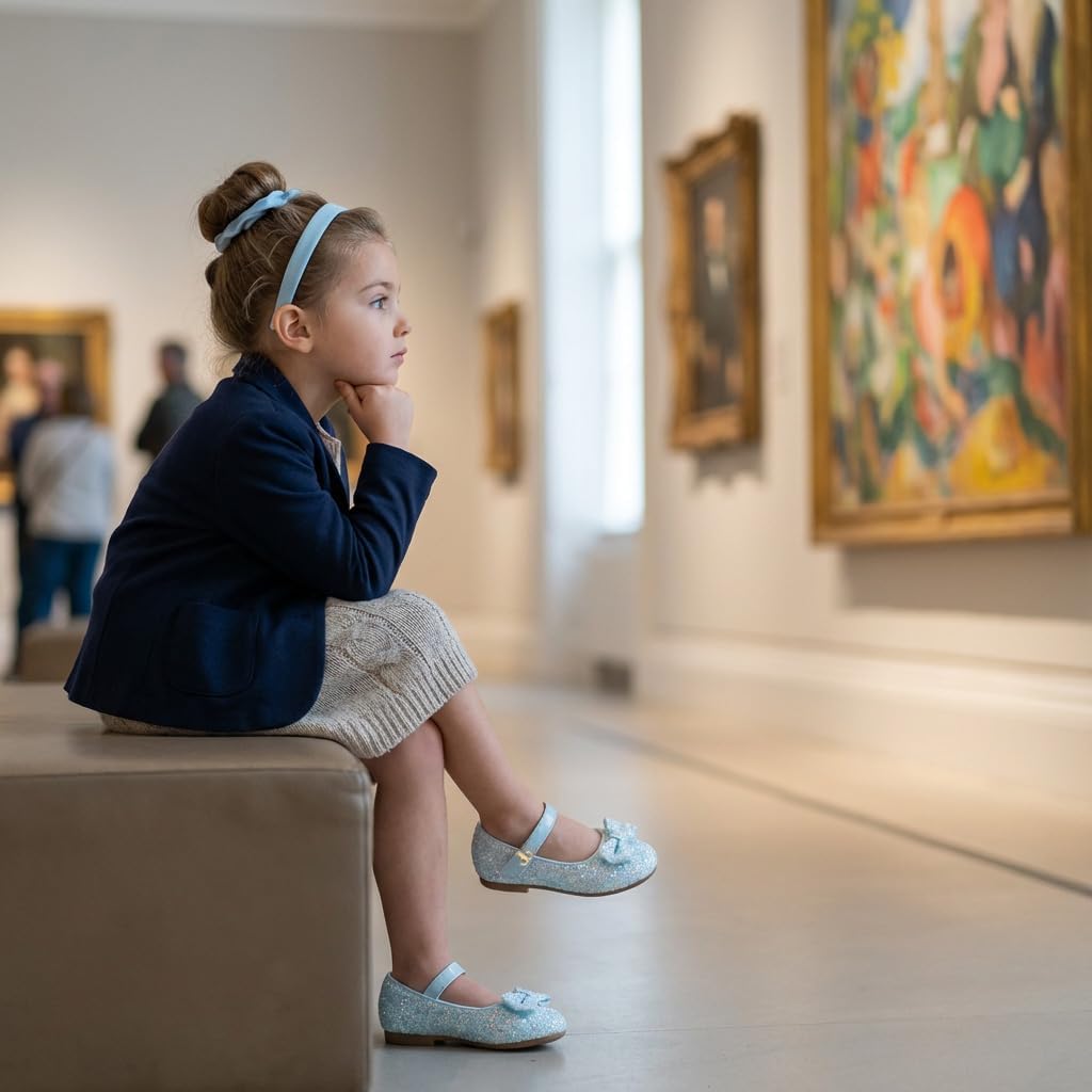 THEE BRON Girls Glitter Mary Jane Flats Shimmery Princess Style Shoes for Toddler Party - Image 2