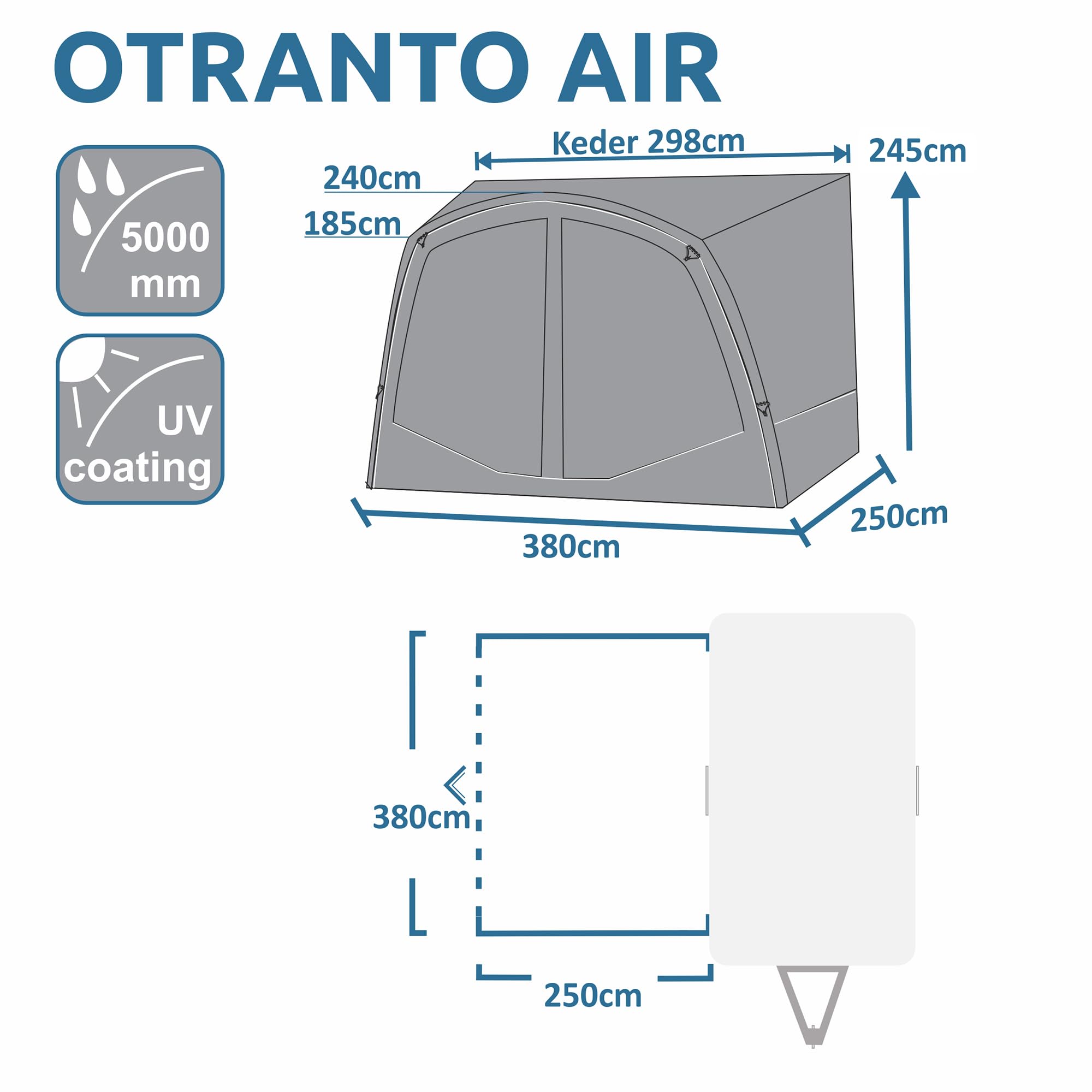 your GEAR Otranto Air - Techo solar inflable de 380x250 cm, columna de agua de 5000 mm, ideal para caravanas y autocaravanas, protección solar