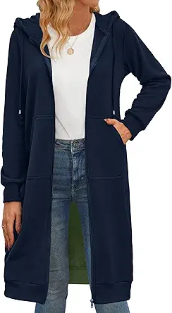 Zeagoo Women's Zip Up Hoodies Oversized Fleece Long Tunic Sweatshirts Casual Long Sleeve 2024 Fall Hoodie Jacket Coat