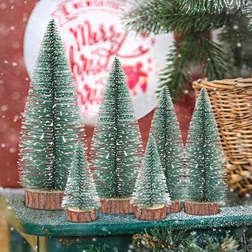 Pruliopy 6Pcs Mini Christmas Trees Decorations - Small Bottle Brush Trees, Artificial Tabletop Christmas Tree For Indoor White 01 Mini Christmas Tree #TOP1