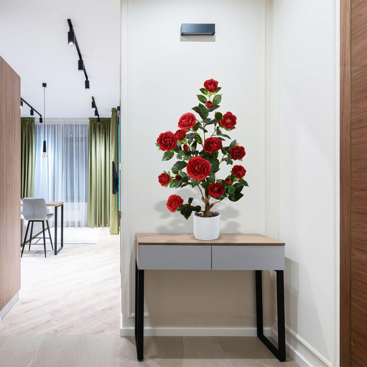 Daxi Events 鉢植え造花 フェイクシルク椿 植物 蝶のポットに小さな束 2023年 ホーム オフィス デスク シェルフ テーブル センターピース 装飾 (ブルー) ｜Ivydale 造花 植物 屋外 屋外 フェイクシルク カラフル 椿 UV