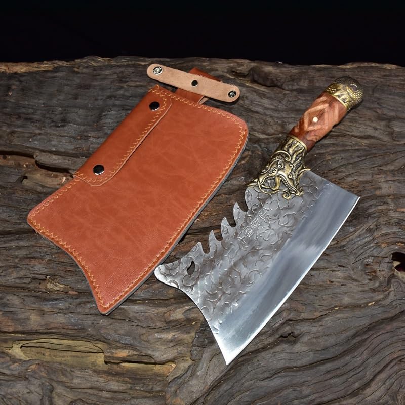 Meat Cleaver,Cleaver Knife Kitchen Knife Chinese Cleaver Knife Handmade 7Cr17MOV Traditional Handmade Forged Kitchen Knife Chopper Cooking Knives Tools