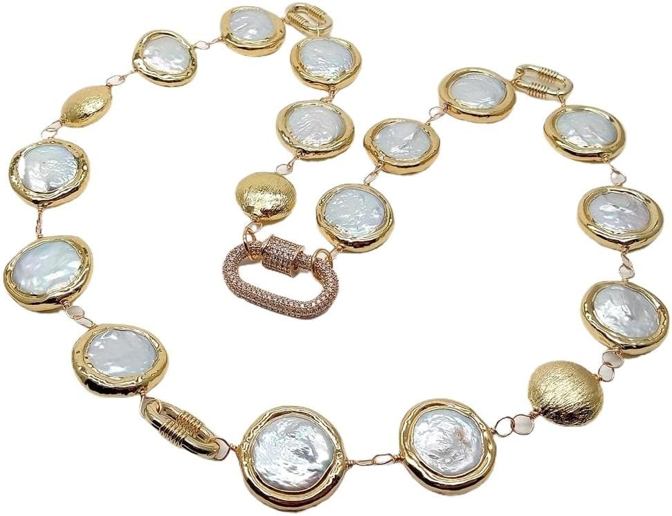 Freshwater Cultured White Coin Pearl Electroplated Edge Wrap Necklace 24" For Women
