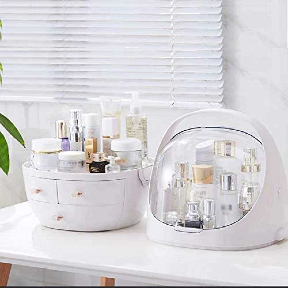 Clamshell 3 Cajones Tocador Curvo Soporte De Maquillaje Caja De Almacenamiento para Lápiz Labial Joyería Organizador Cosmético Blanco
