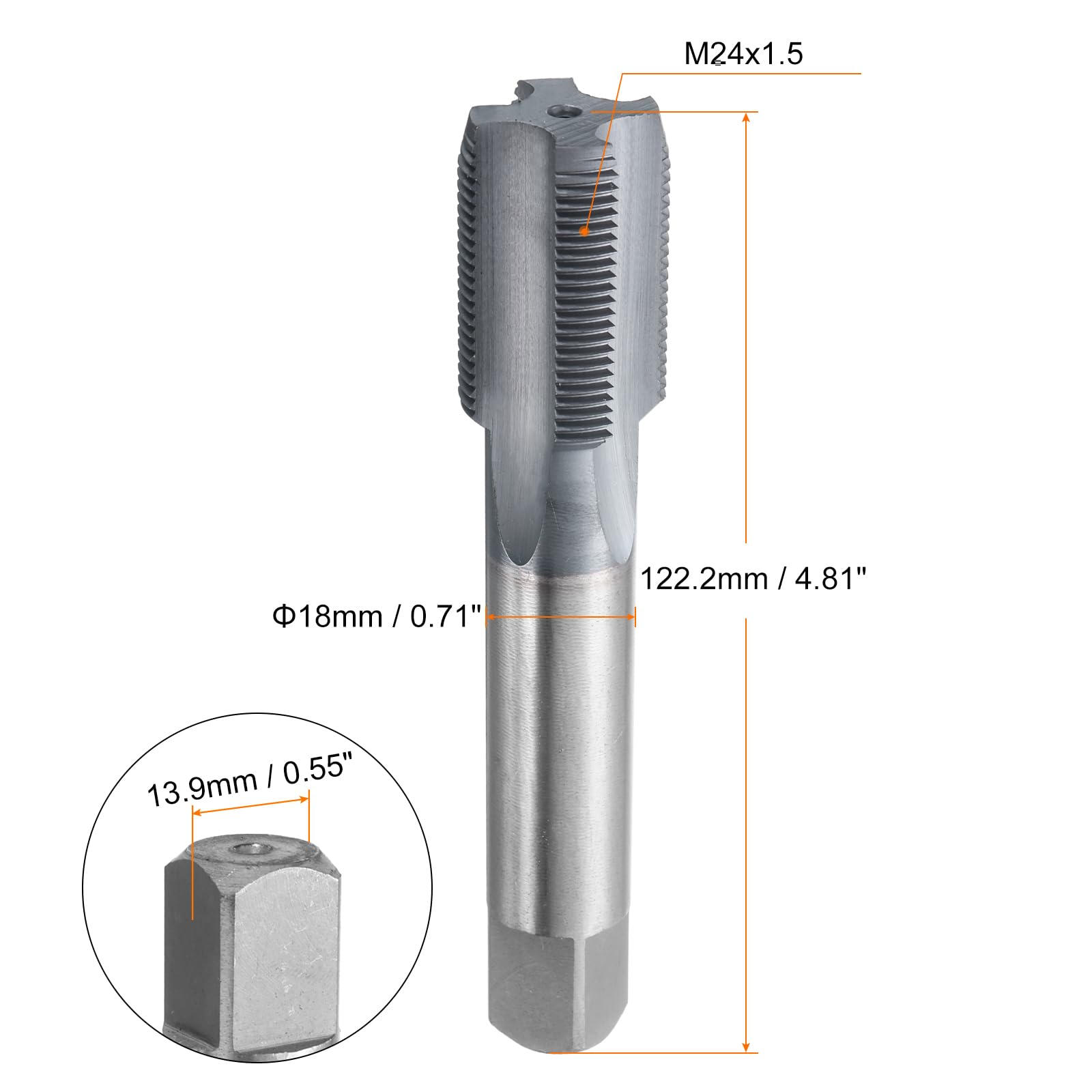 sourcing map, maschio filettatore metrico M24x1,5, in acciaio al cobalto ad alta velocità, rivestito in TiCN, maschio filettatore a mano dritto con scanalature elicoidali per filettatura a mano