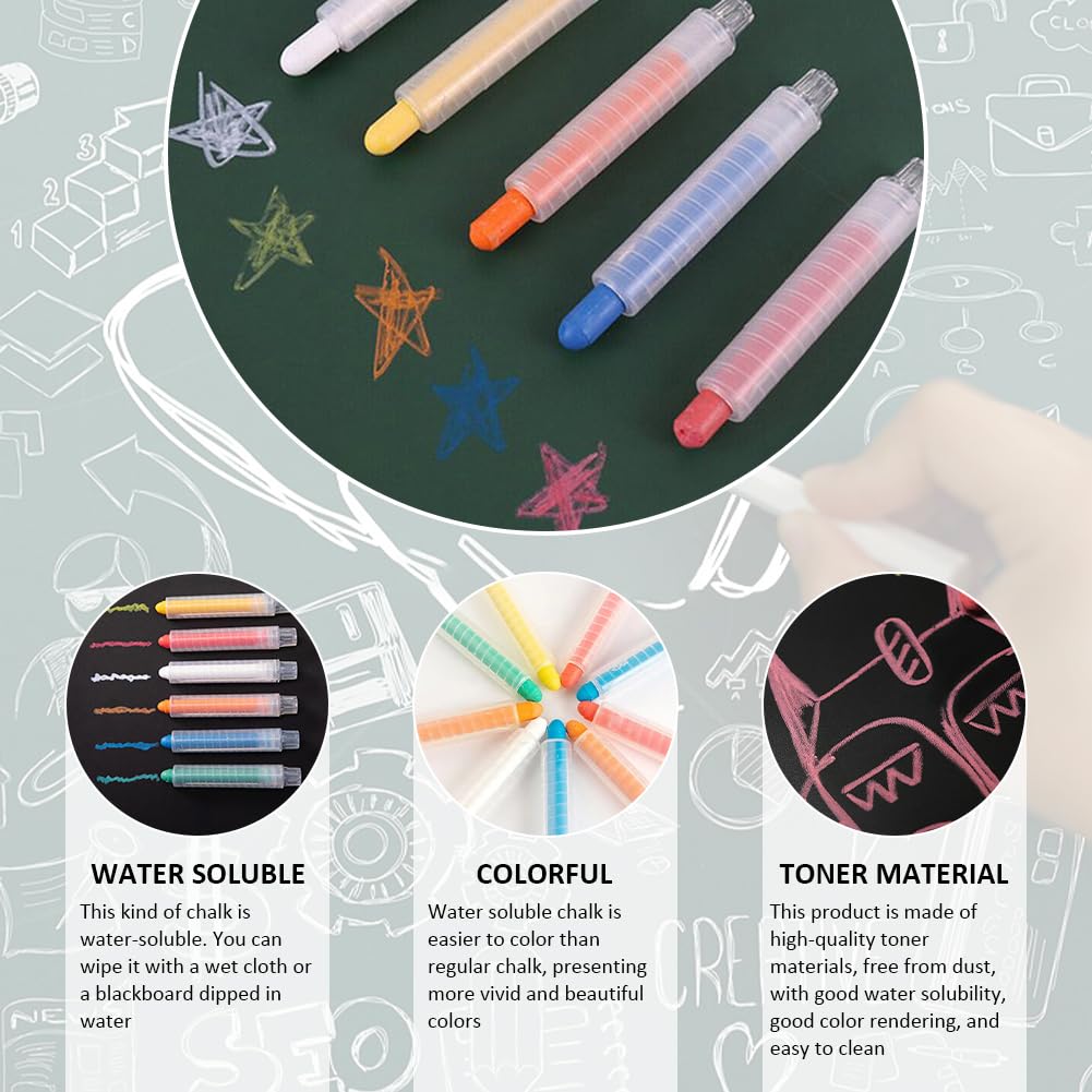 12 Craies Sans Poussière Lavables Pour Enfants - Craies Colorées Effaçables Avec Porte-Craie Rétractable, Idéal Dessin Tableau