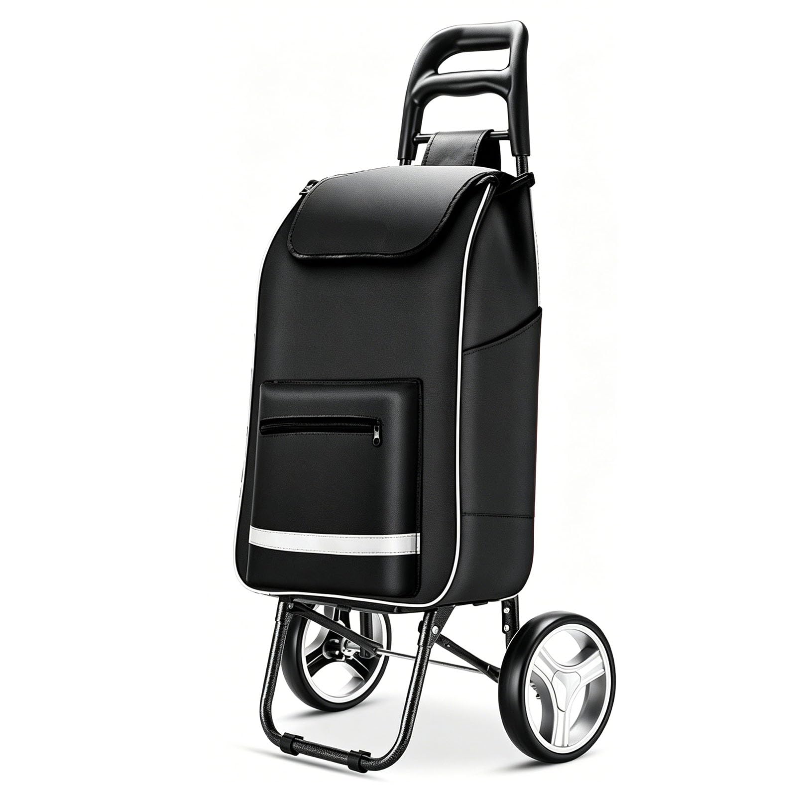 JYHCD Portable Grocery Hand Trolley Foldable Wheeled Cart with Removable Carry Bag Multi Storage Space for Market Shopping Daily Family Errands Travel,Black