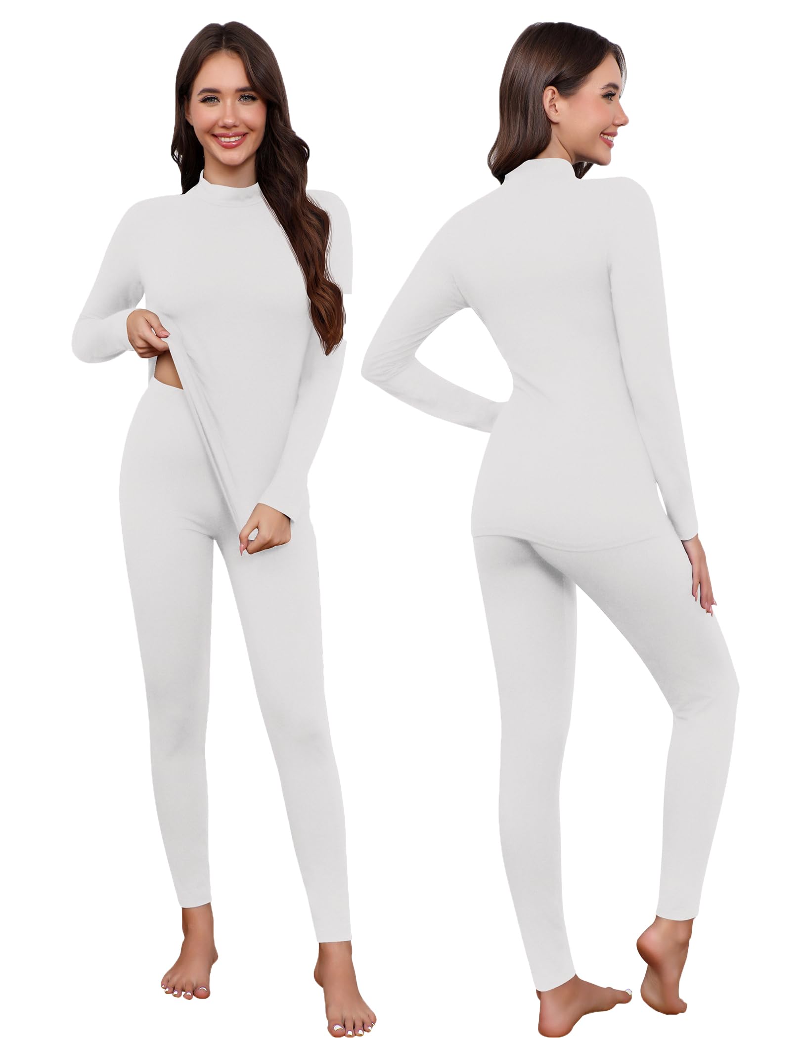 Ekouaer sous Vetement Thermique Femme Ensemble de sous-vêtements Thermiques Femme Manches Longues S-XXL