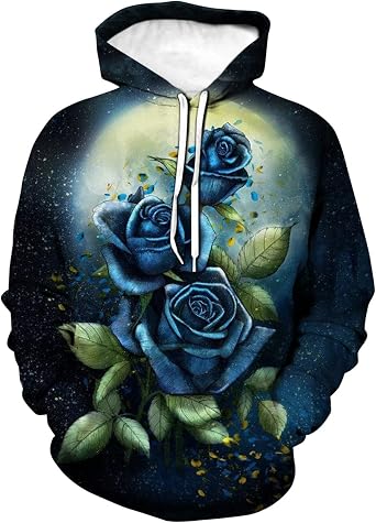 3D Printing Casual Hooded Sweatshirt Pullover Floral Rose Hoodie for Men Women