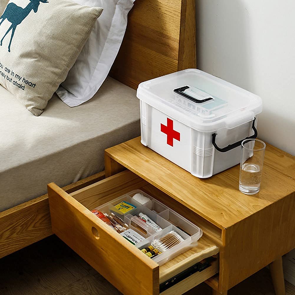 Armadietto per medicinali in plastica per la casa, contenitore di pronto soccorso compartimentato per l'organizzazione dei farmaci, design compatto e leggero