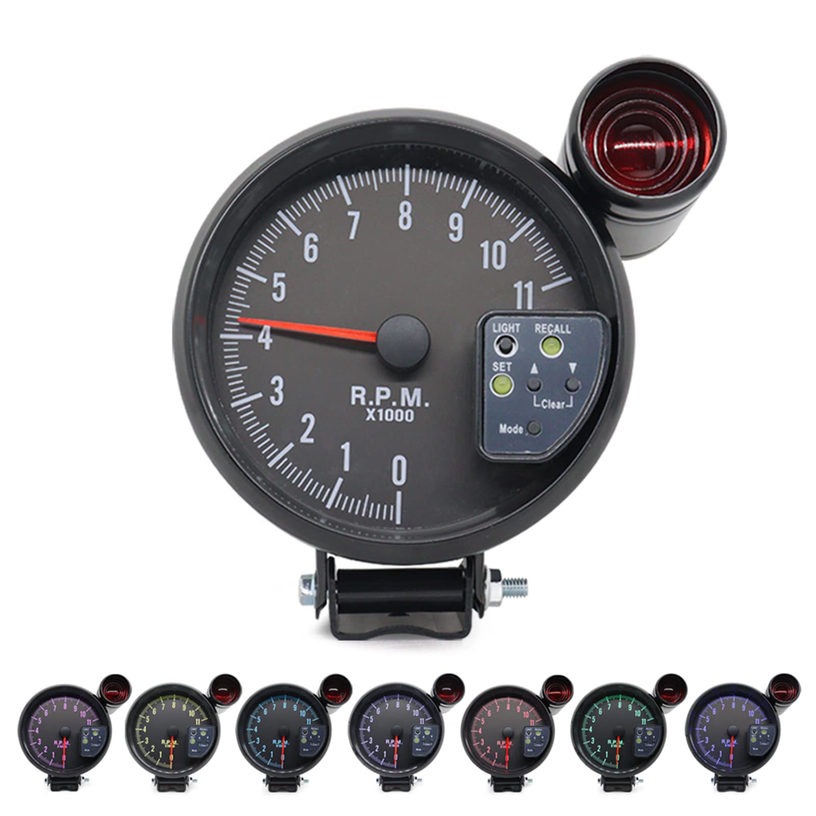 Akozon Tachymètre de 5 Pouces Back-Light Black 7 Colors With Shift Light Peak Sound LED Flash RPM AVERTISSEMENT