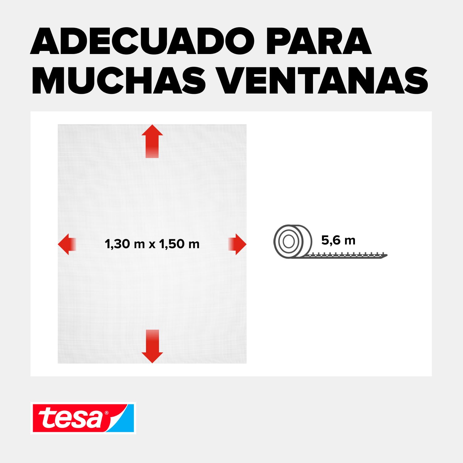 tesa Insect Stop Malla Mosquitera STANDARD para Ventanas, Mosquitera Autoadhesiva, Recortable al Tamaño Deseado, Blanca, 130 cm x 150 cm