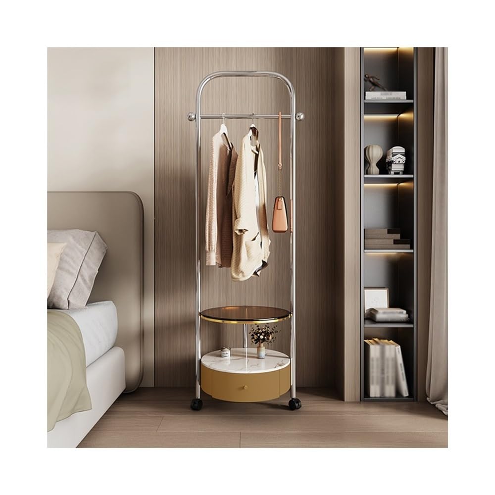 Dh2yjnbf3 Standing Bedroom Coat Rack Shelves Bedside Table Integrated Floor-standing Movable Hanger Living Room Storage Bag Hallway