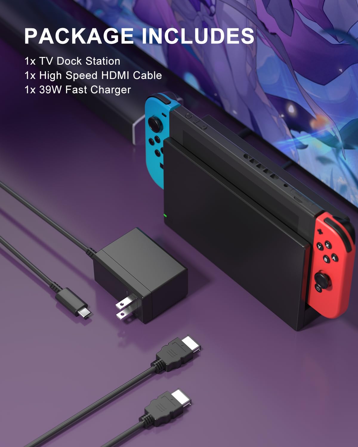 Dock Station for Nintendo Switch/Switch OLED, Replacement 3-in-1 TV Dock Set with Original IC Module, AC Charger & High-Speed HDMI Cable for 1080P HD Output(Not Compatible with Sw 2)
