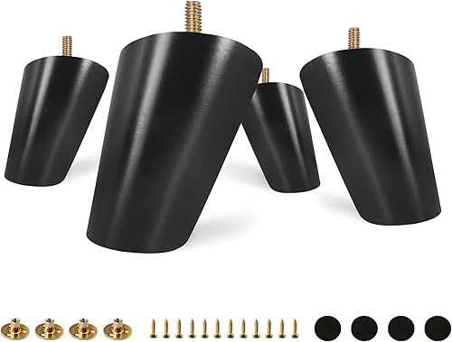FoDau770 Patas de madera de goma negra para muebles de 3 pulgadas, patas de madera cónicas inclinadas para sofá de mediados de siglo, juego de 8,