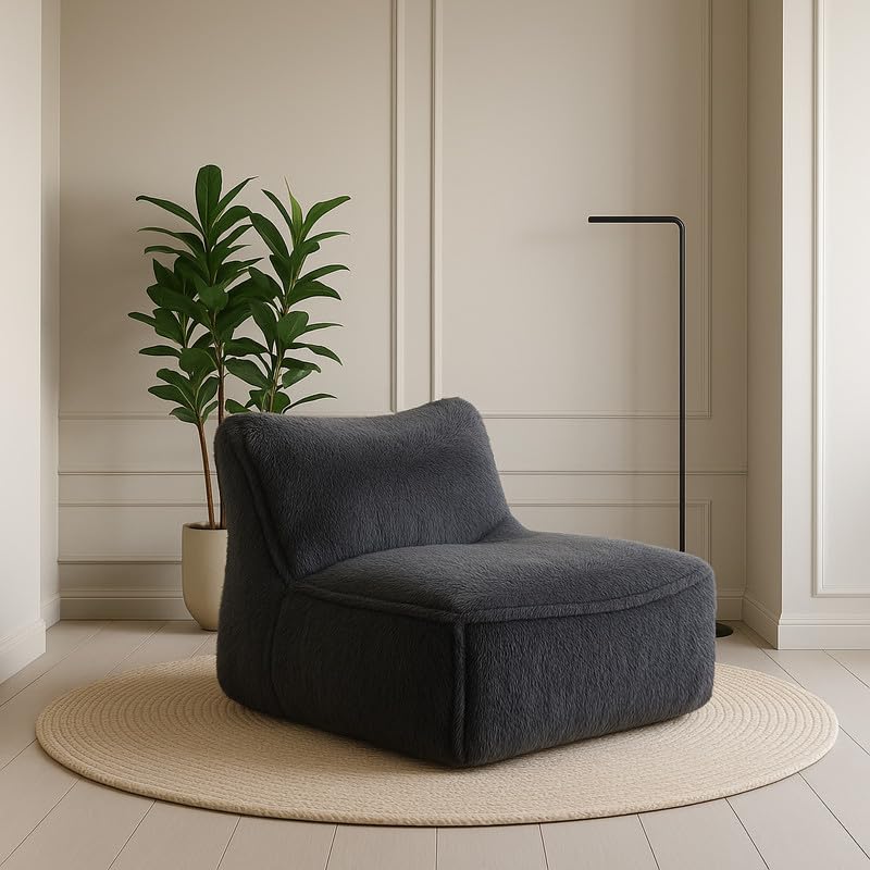 Image of Biggie Bean Bag Chair with Beans Filled 5XL Baithak Chair - Lounge in Style. Relax in Comfort. (Made of : Soft Fur Black)