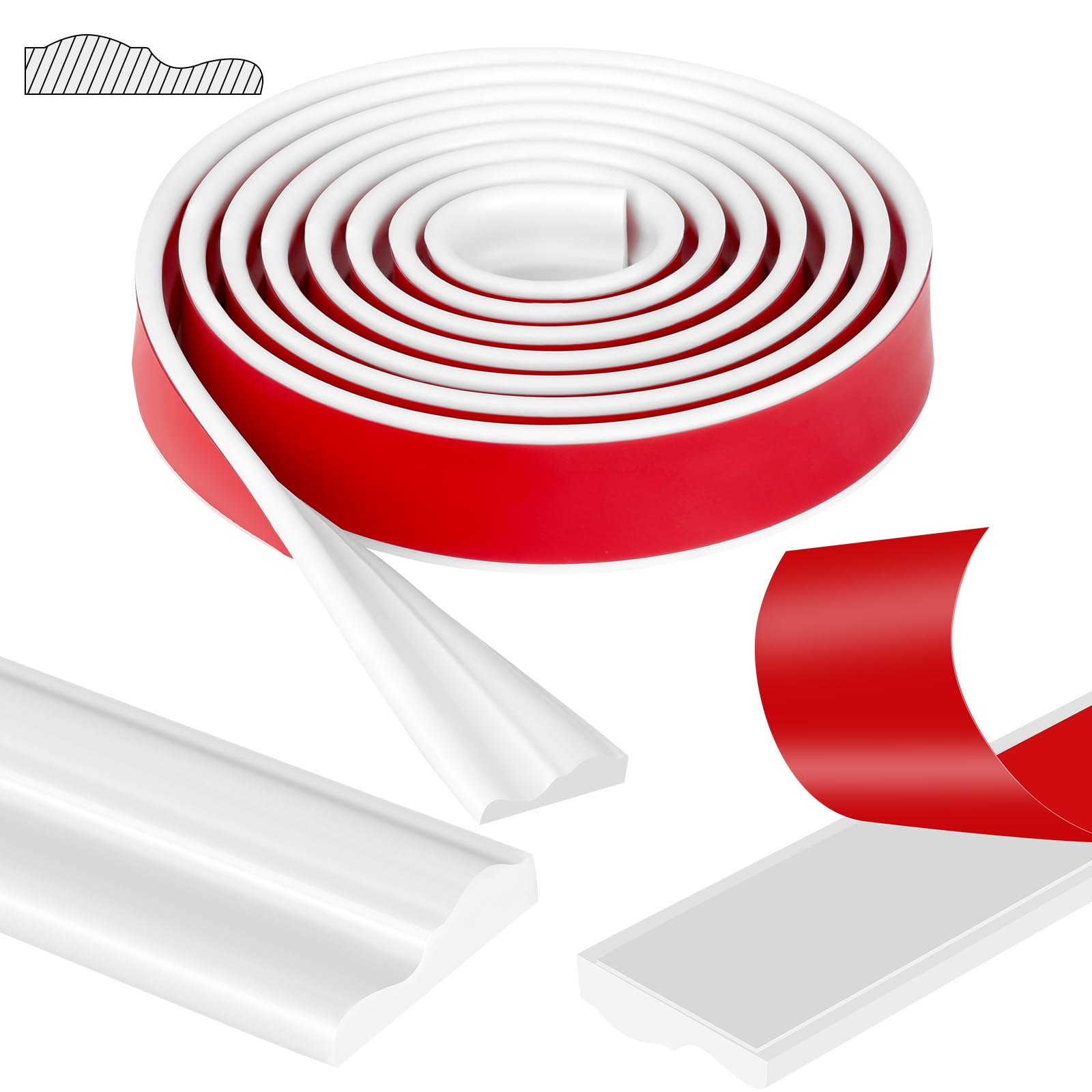 NUTKIT TPE Quadrant Trim, Peel and Stick Wall Moulding Trim Self Adhesive, Flexible Moulding Trim Caulk Strip Beading for Laminate Floor, Wall, Ceiling, Cabinet, Worktop, Tile Edging (White, 3mx40mm)
