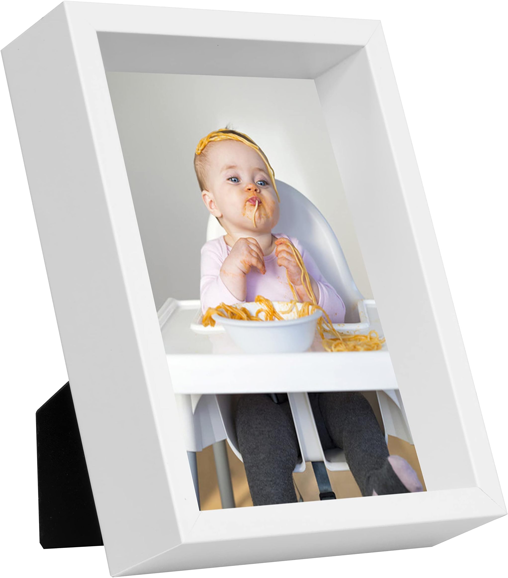 BD ART 8x10 inch White Deep Picture Frame Made of Wood and High Definition Glass - Portrait or Landscape Display on The Wall or Tabletop