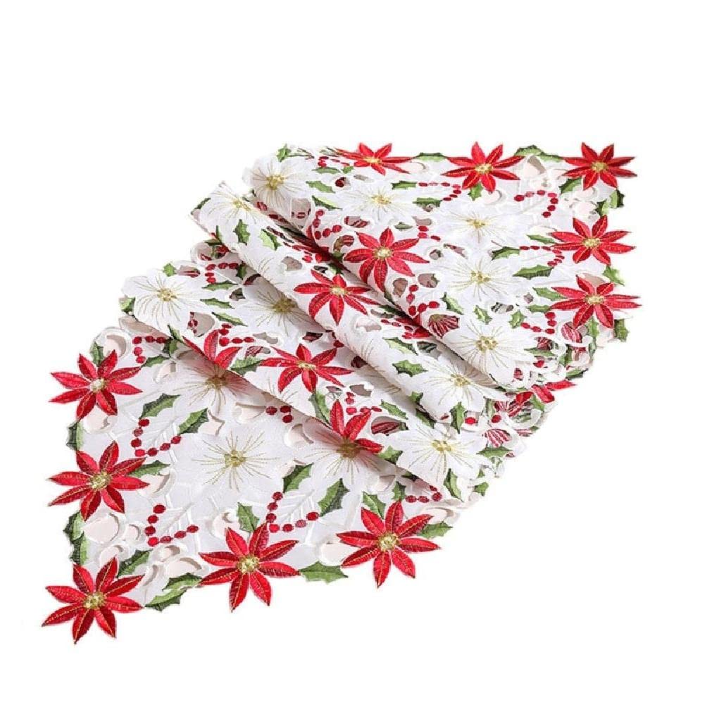 Chemin de table brodé creux fleur polyester décoration maison table de Noël