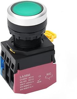 STARELO 22mm Momentary Push Button Switch 660V 10A Green Led Self-Reset 1NO 1NC.(Green)