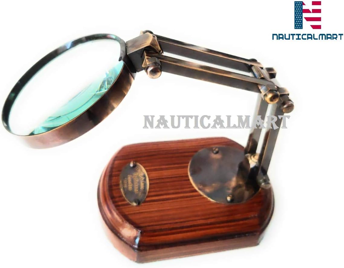 Antique Brass Moveable Lens Magnifying Magnifiers Table Decorative Map Reader Desk Article Vintage Style Magnifier Nautical Glass on Wooden Stand