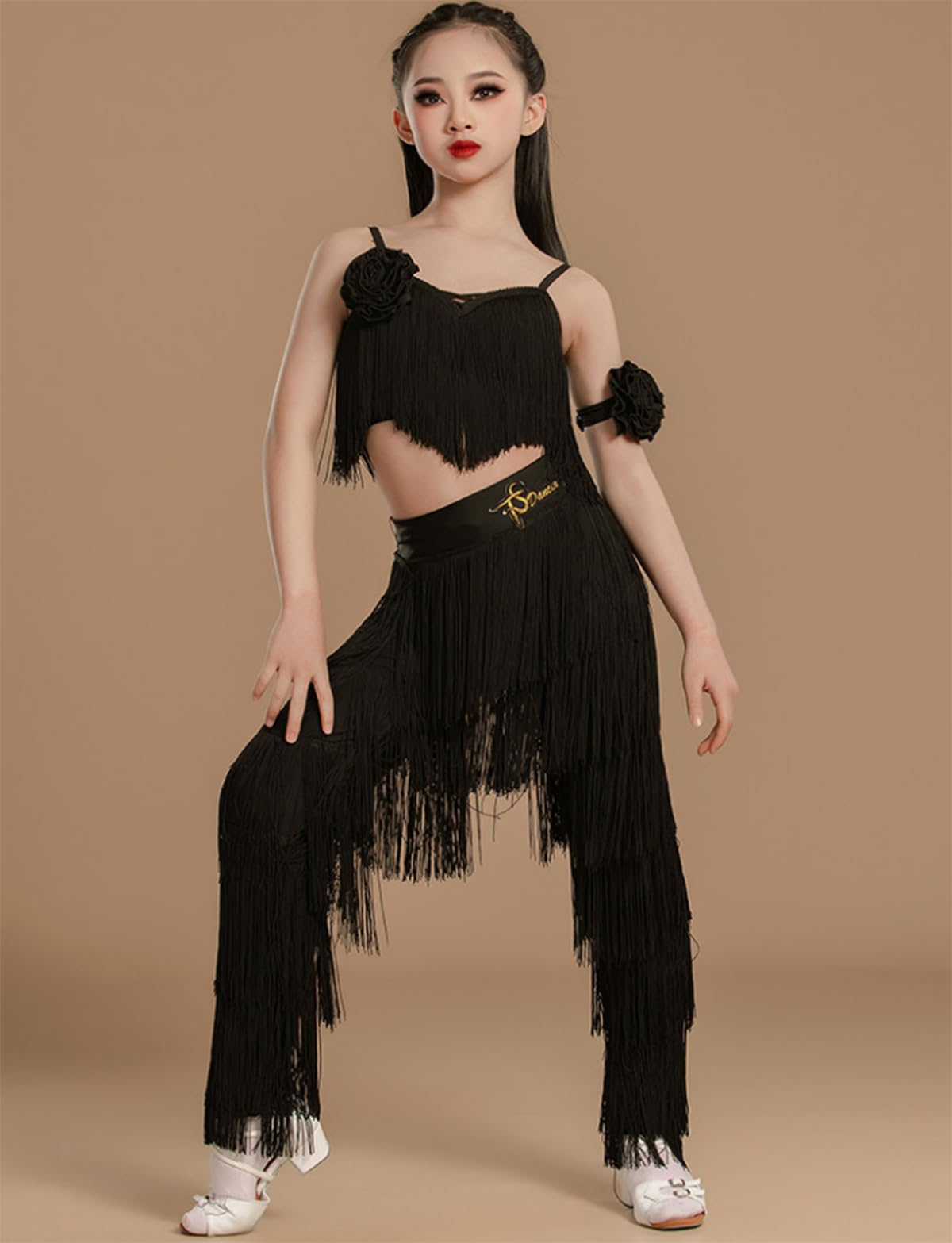 Vestido de Baile Latino de 2 Piezas para Niñas Camisola con Borlas Y Flecos Conjunto de Atuendos para Baile de Salón Vestidos de Práctica de Tango Y Salsa Vestidos de Competición de Salsa Y Baile de