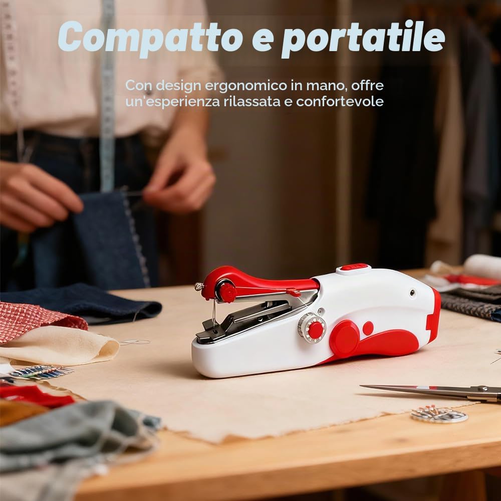 Macchina da Cucire Portatile, Mini Elettrica Handheld Sewing Machine, Elettrica a 2 Velocità, Facile da Usare, Cucitura Rapida, Compatta e Leggera, per Vestiti, Tende in Tessuto, Fai da te