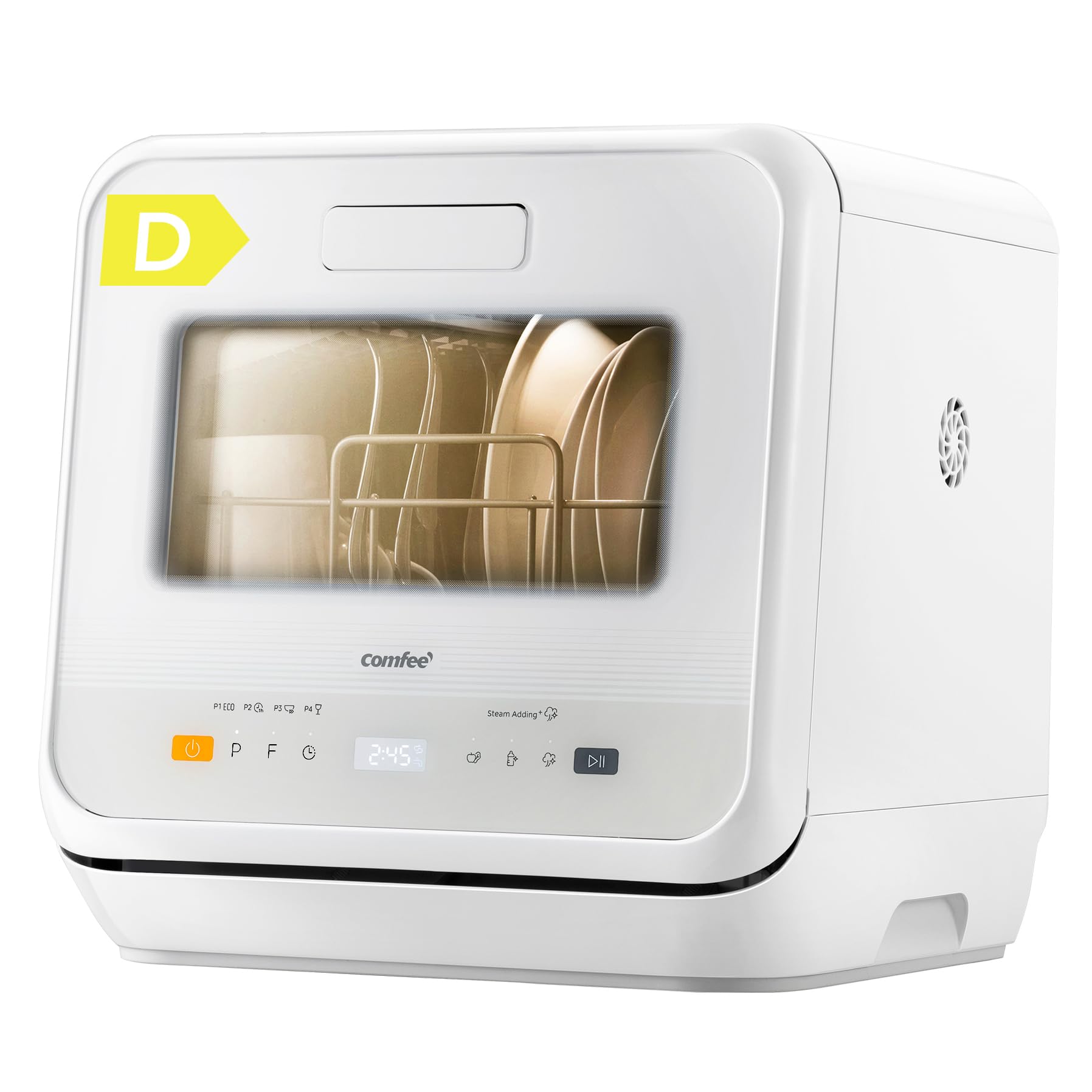 COMFEE' Table Top Dishwasher, Mini Countertop Dishwasher with 6+3 Programs, Steam Wash, Baby Care & Fruit Wash, No plumbing, Delay Start, 72H Storage - White [Energy Class D]