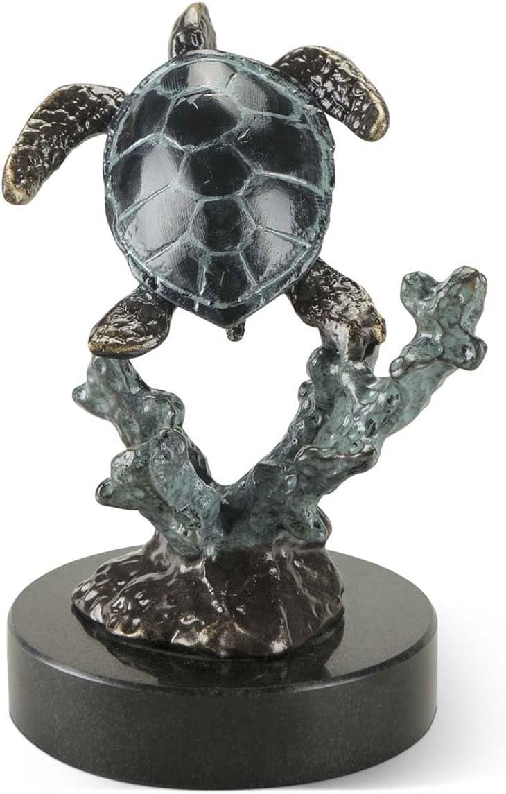 BLACK FOREST DECOR Swimming Sea Turtle Sculpture, Aluminum, 5" H x 5" W x 4" D