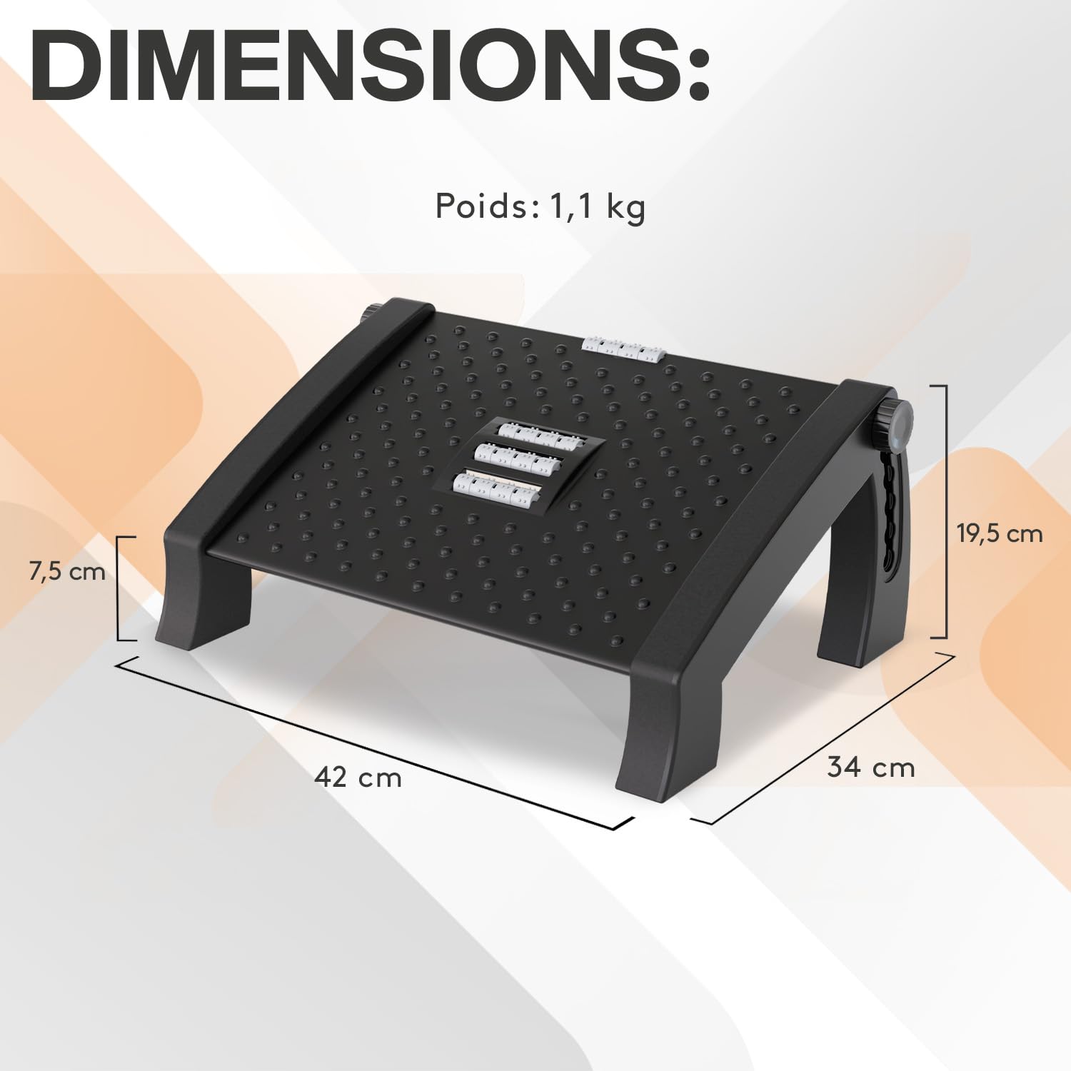ACROPAQ Poggiapiedi - Poggiapiedi ergonomico con altezze regolabili e funzione di massaggio rilassante per il comfort in ufficio - AF005