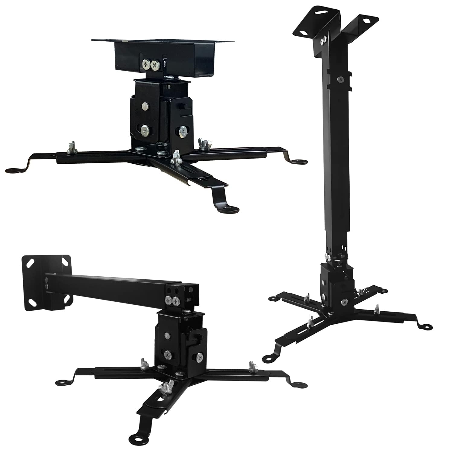 Projector Mount Wall or Ceiling Projection Mount Bracket with Adjustable Height and Extendable Arms Mount for Home and Office Projector (Black)